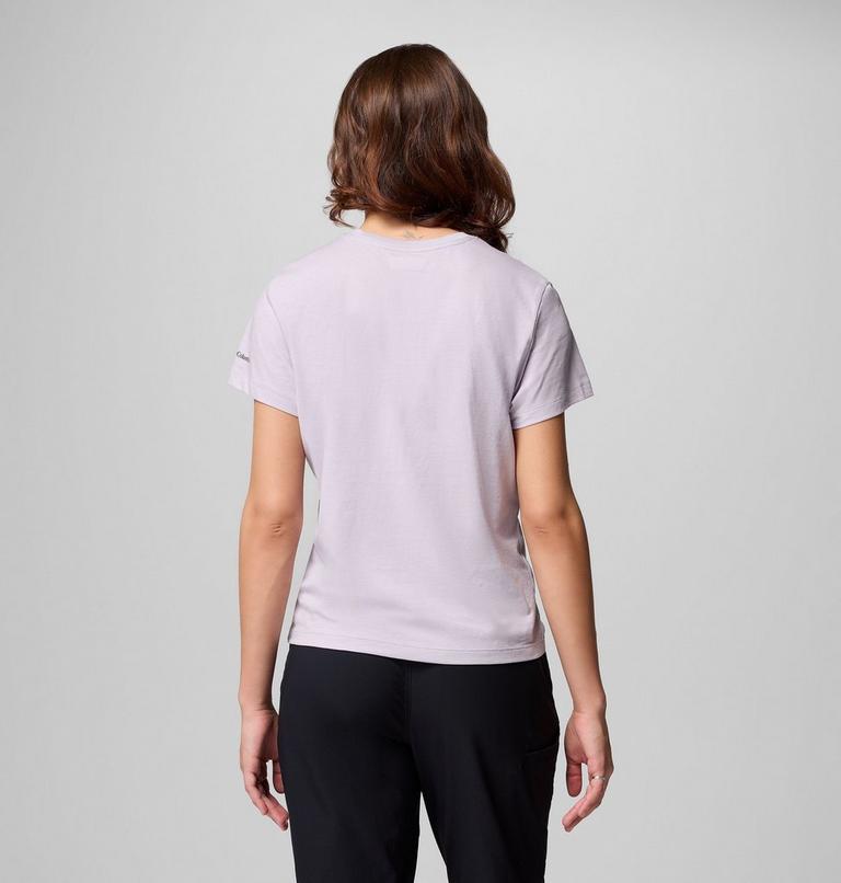 Women's Ruby Springs Graphic Fitted Short Sleeve Shirt, Color: Lavender Pearl, Get Hiked, image 3