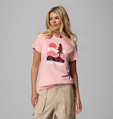 Women's Ruby Springs Graphic Fitted T-Shirt, Color: Pink Sand, Get Hiked, image 1