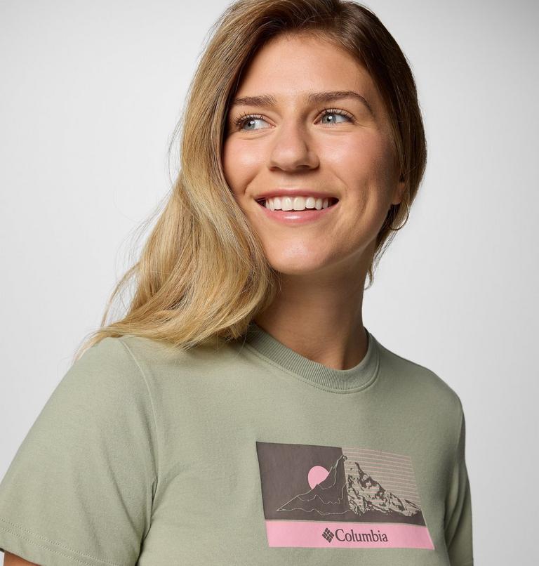 Women's Delta Drift Graphic Technical T-Shirt, Color: Safari, Linear Peakscape, image 4