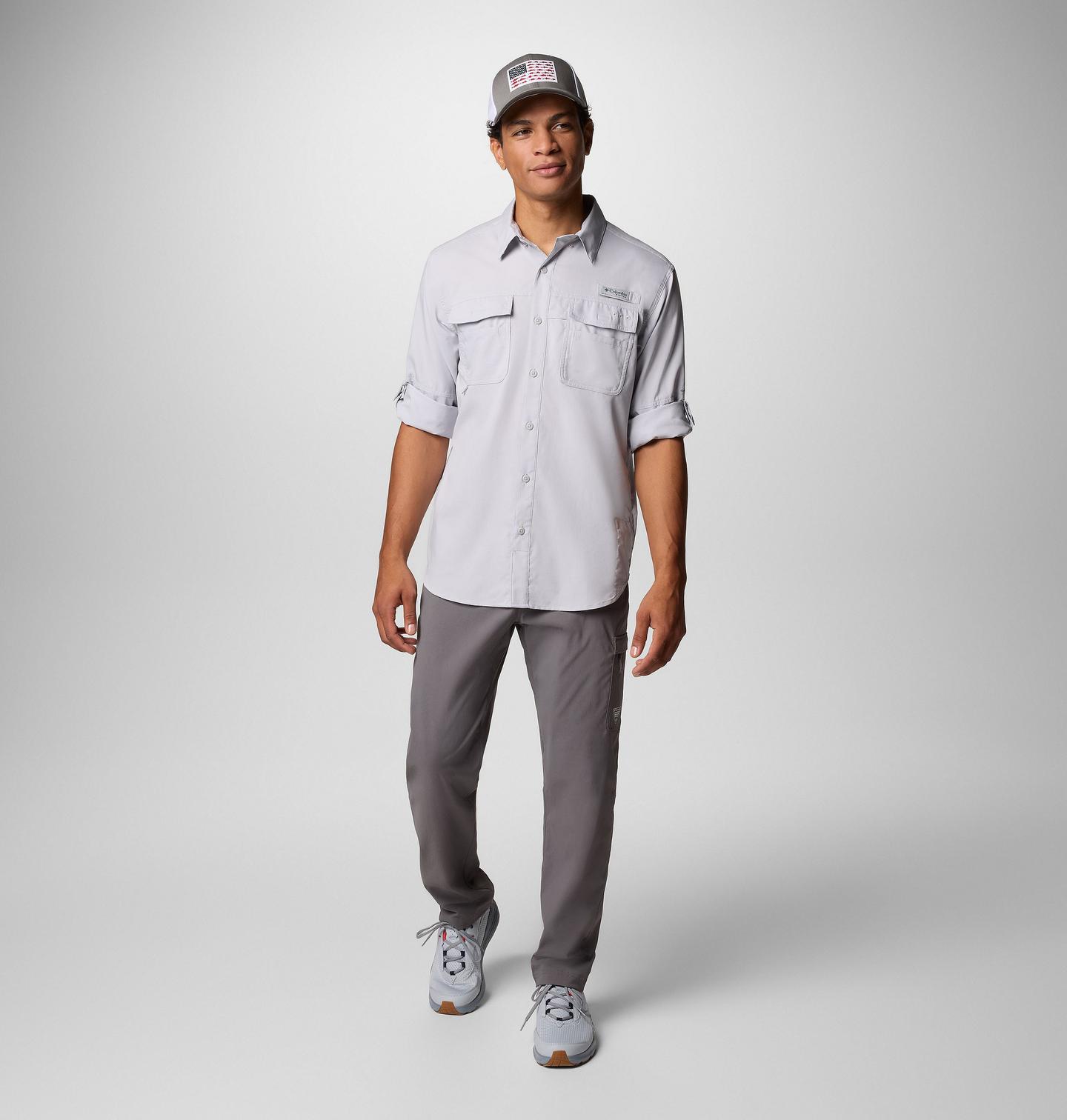 Мужская рубашка Columbia PFG Blood and Guts V Long Sleeve, цвет: Холодный серый — фото 2
