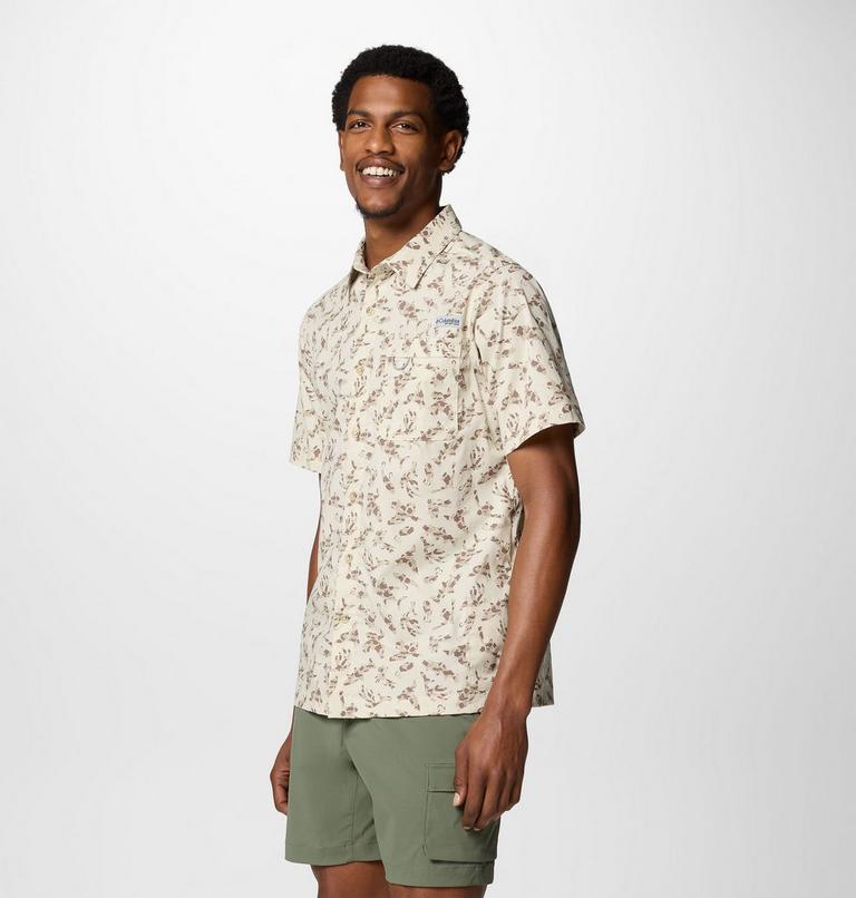Men's Wild Cast Camp Short Sleeve Shirt, Color: Stone Huntfish, image 3