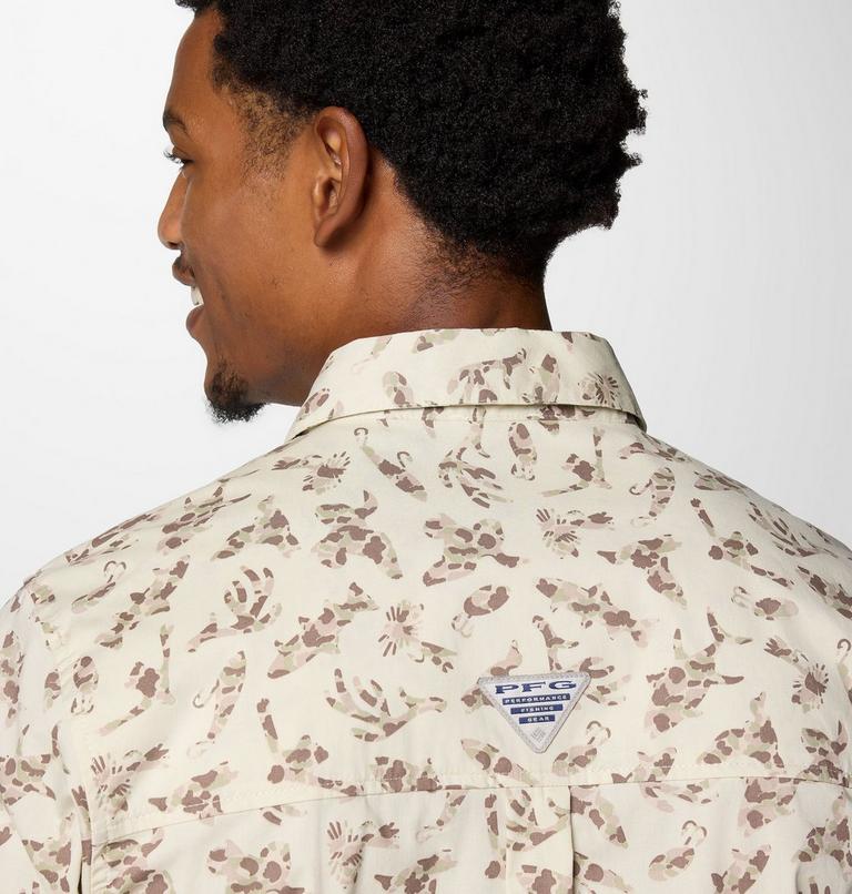 Men's Wild Cast Camp Short Sleeve Shirt, Color: Stone Huntfish, image 5