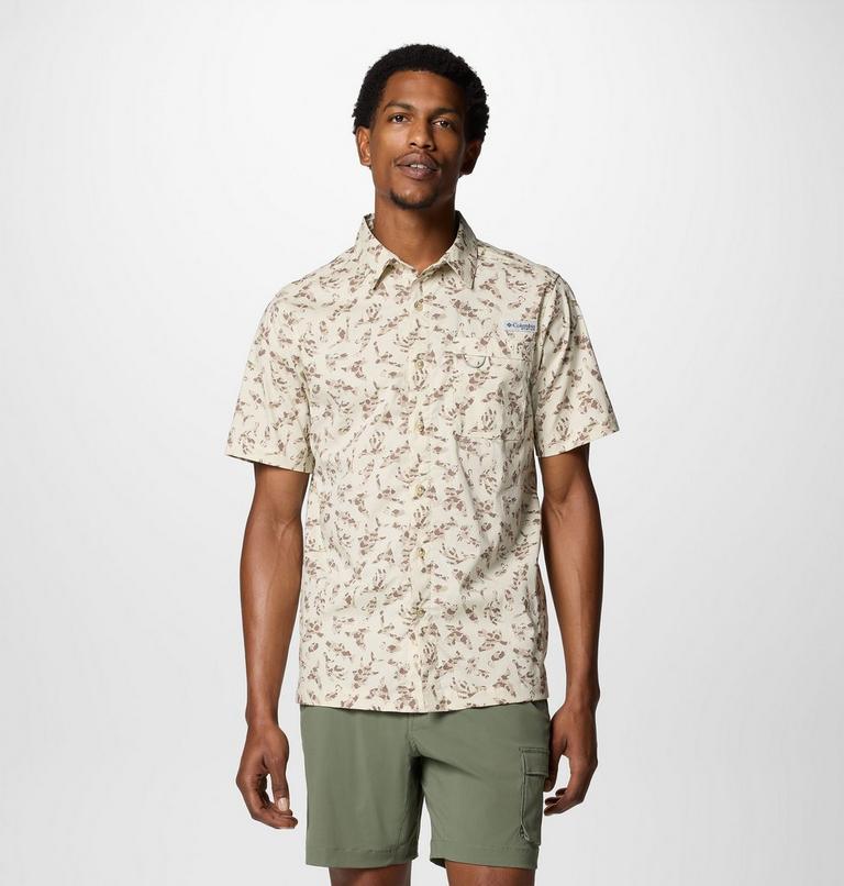 Men's Wild Cast Camp Short Sleeve Shirt, Color: Stone Huntfish, image 1