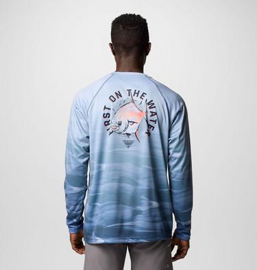 Men's Super Terminal Tackle PFG Fade Long Sleeve T-Shirt, Color: Collegiate Navy, Obsidian FOTW Permit, image 2