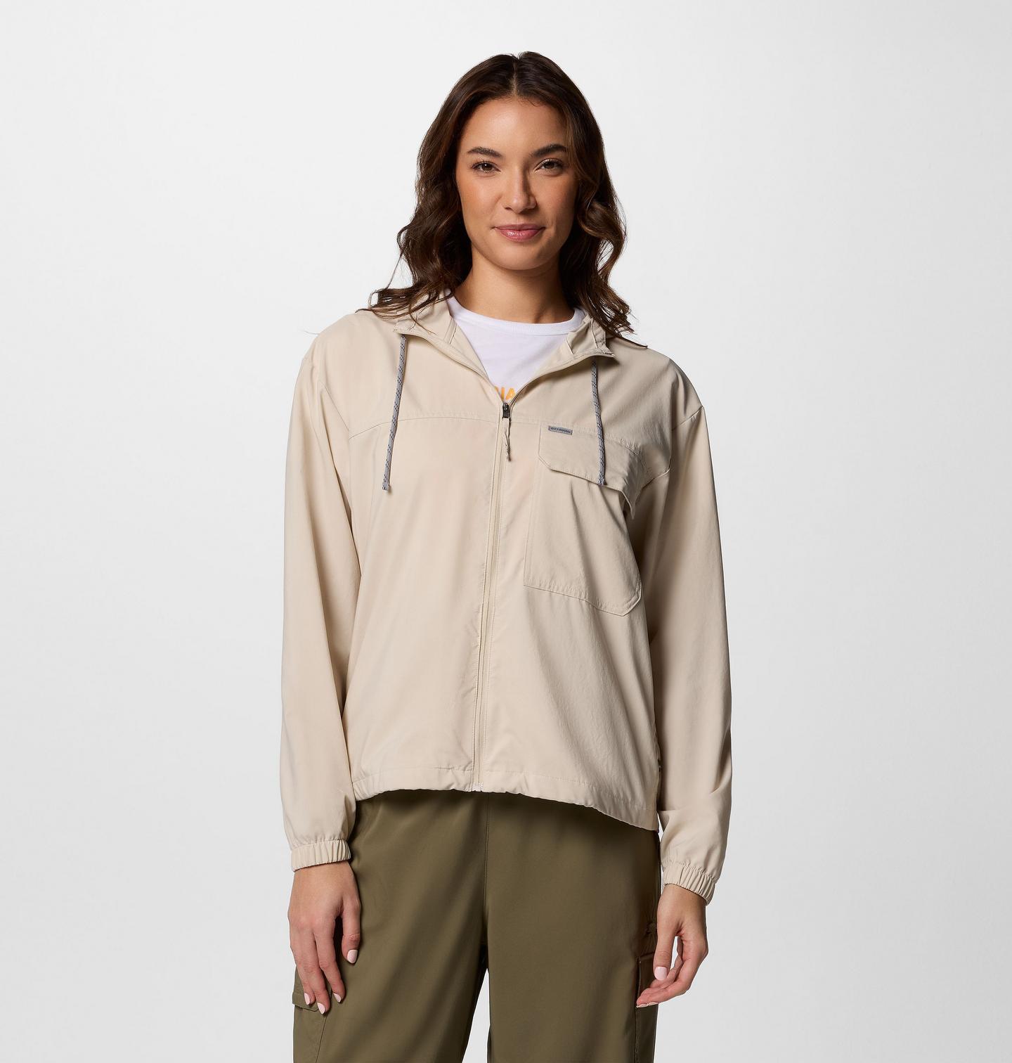 Женская рубашка Columbia Skien Valley Hooded Long Sleeve, цвет: Серо-бежевый — фото 1