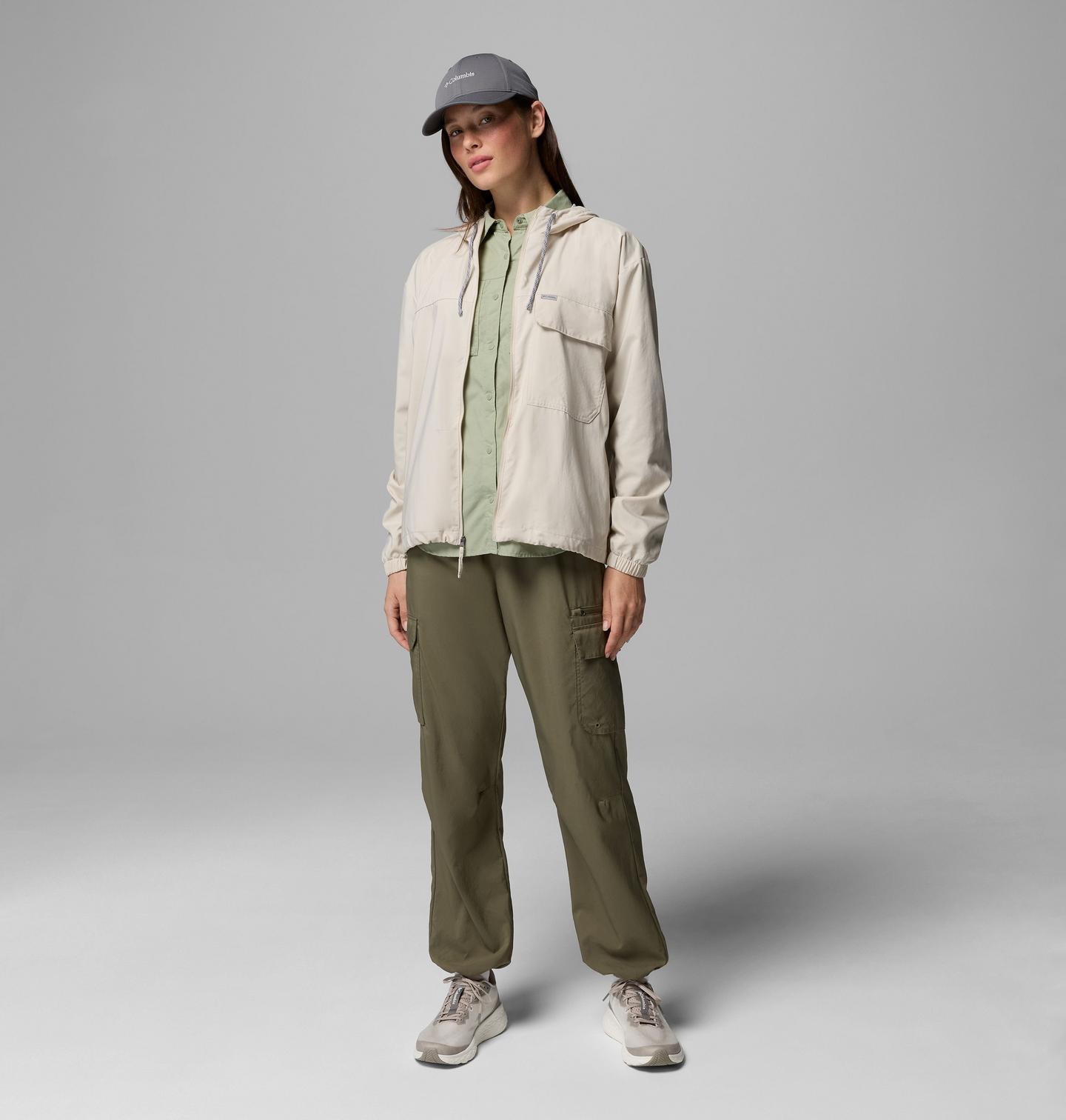 Женская рубашка Columbia Skien Valley Hooded Long Sleeve, цвет: Серо-бежевый — фото 2