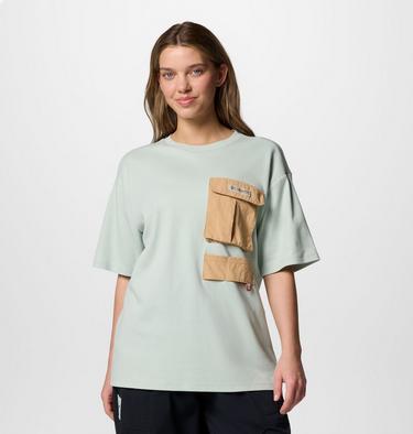 Unisex Cove Beach Pocket T-Shirt, Color: Cool Green, Canoe, image 2