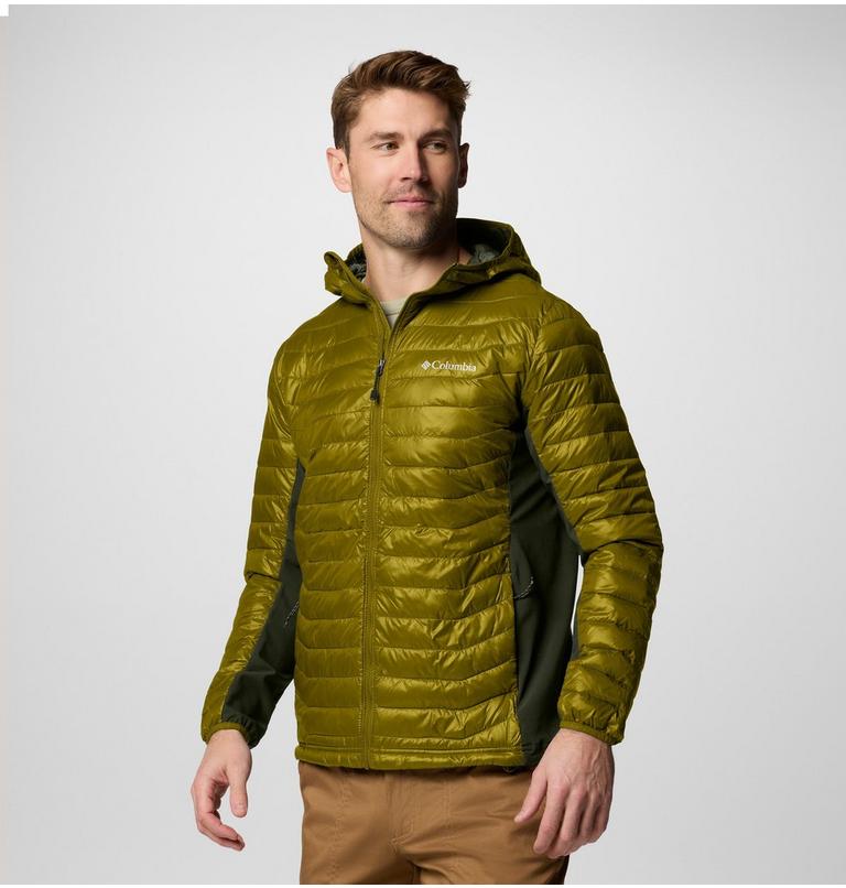 Men's Powder Pass Hybrid Hooded Puffer Jacket, Color: Mossy Green, Greenscape, image 4