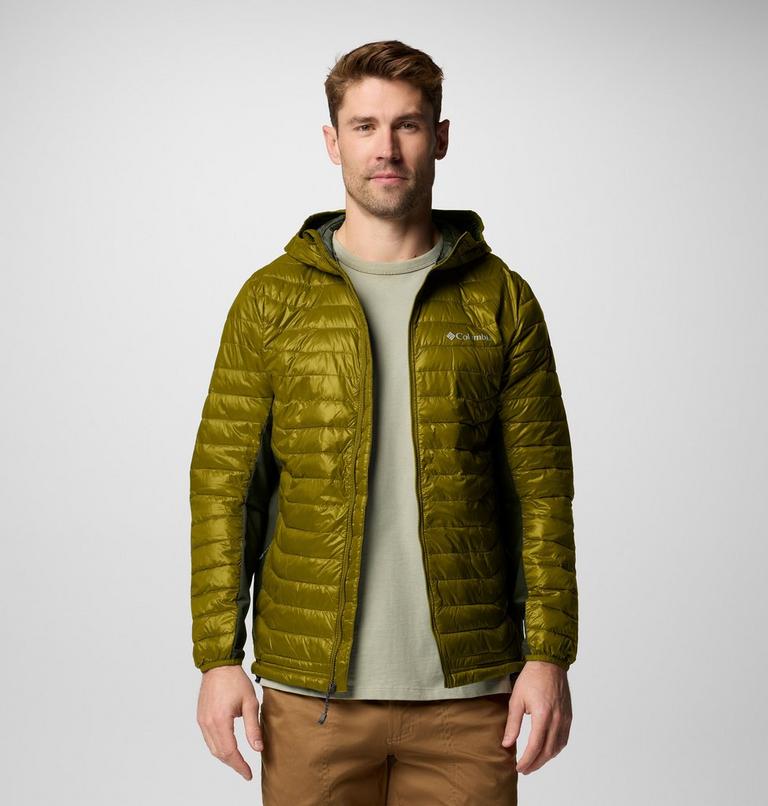 Men's Powder Pass Hybrid Hooded Puffer Jacket, Color: Mossy Green, Greenscape, image 7