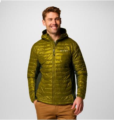 Men's Powder Pass Hybrid Hooded Puffer Jacket, Color: Mossy Green, Greenscape, image 1
