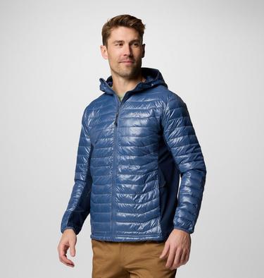 Men's Powder Pass Hybrid Hooded Puffer Jacket, Color: Dark Mountain, Collegiate Navy, image 8