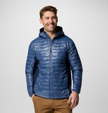 Men's Powder Pass Hybrid Hooded Puffer Jacket, Color: Dark Mountain, Collegiate Navy, image 5