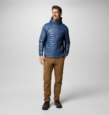 Men's Powder Pass Hybrid Hooded Puffer Jacket, Color: Dark Mountain, Collegiate Navy, image 6