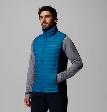 Men's Powder Pass Hybrid Puffer Gilet, Color: Phoenix Blue, Black, image 4