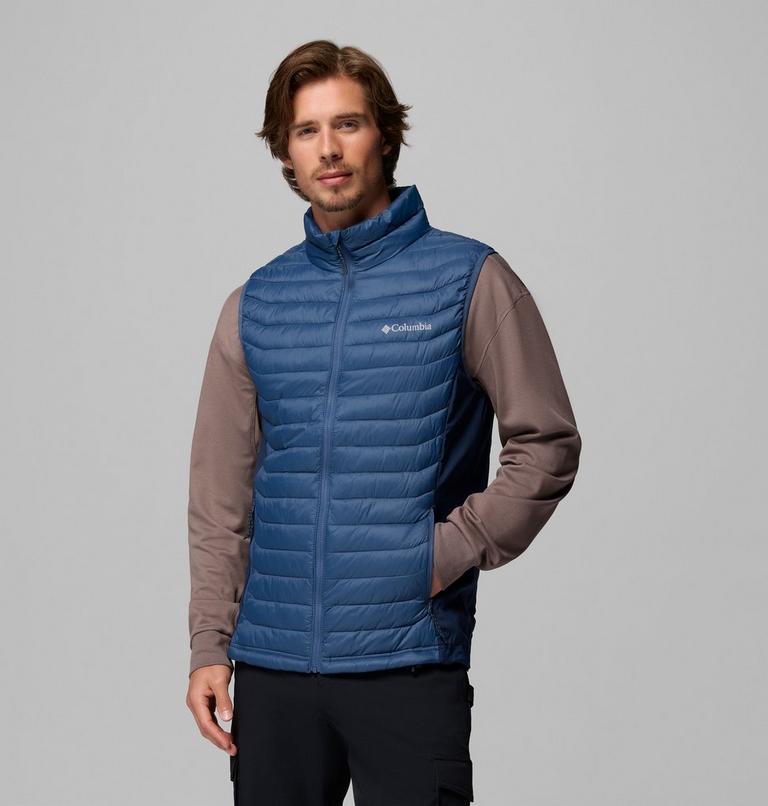 Men's Powder Pass Hybrid Puffer Gilet, Color: Dark Mountain, Collegiate Navy, image 1