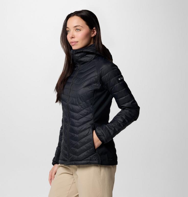 Women's Powder Pass II Hybrid Hooded Puffer Jacket, Color: Black, image 3