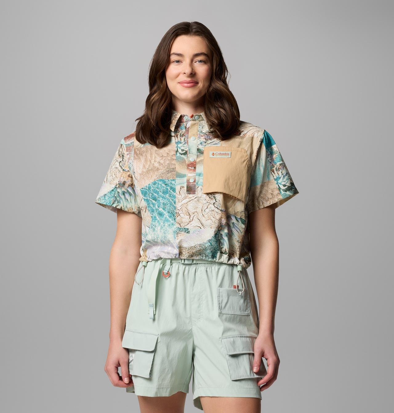 Women's Cove Beach™ Printed Woven Cropped Short Sleeve Shirt | 335 | XXS 1