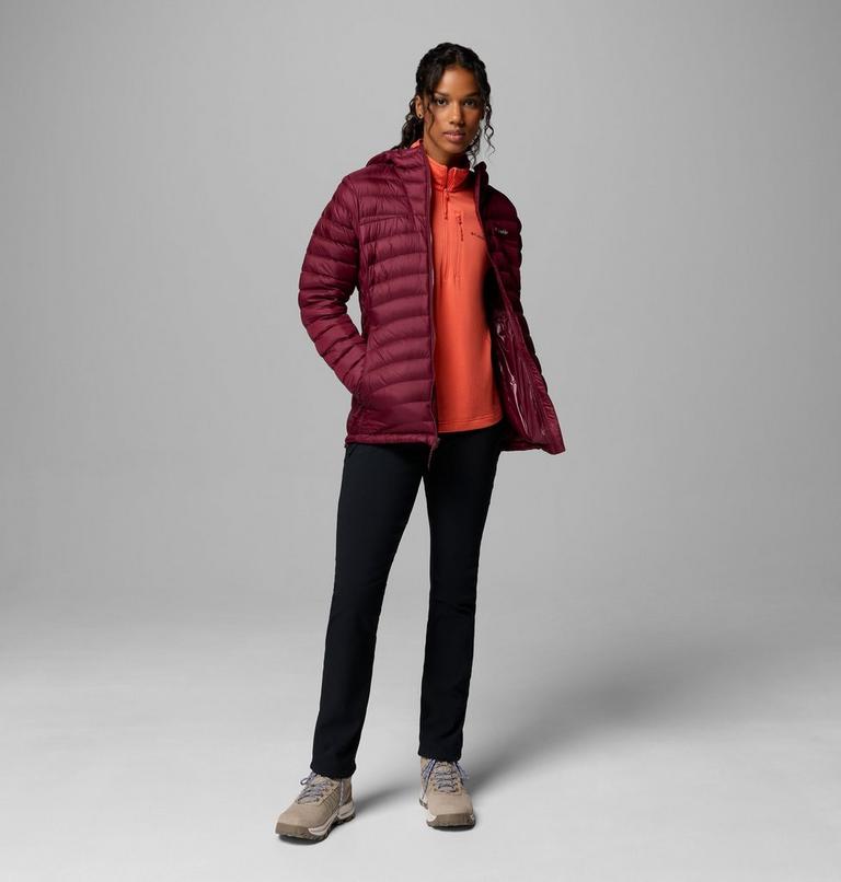 Chaqueta fácil de guardar de plumón con capucha Corelite para mujer, Color: Rich Wine, image 2