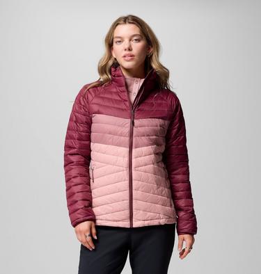 Women's Powder Pass Insulated Jacket, Color: Eraser Pink, Fig, Rich Wine, image 1
