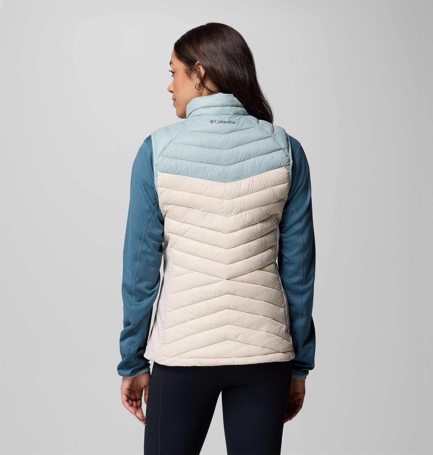 Женский жилет Columbia Powder Pass III Hybrid Vest, цвет: Серо-бежевый / Синий — фото 3