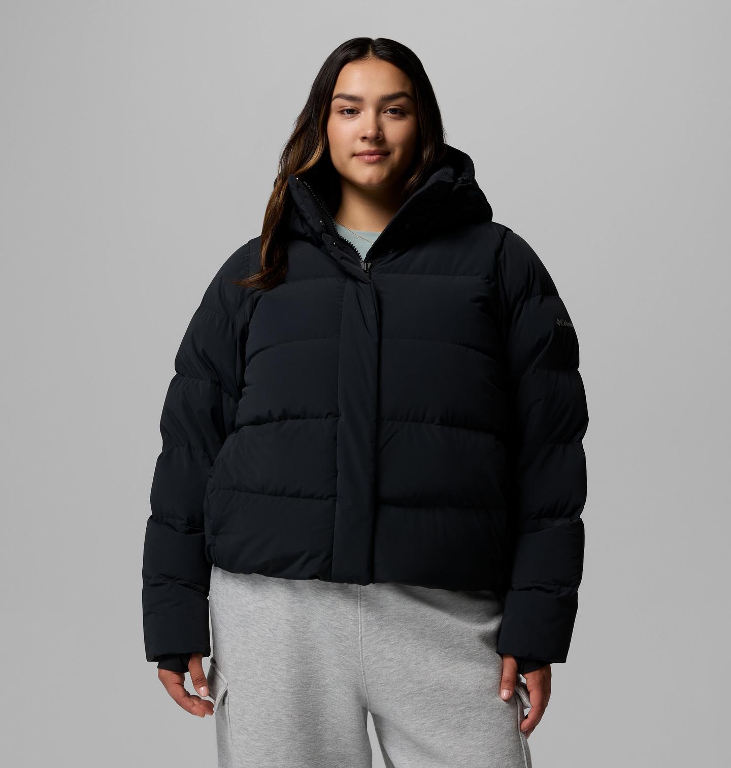 Женская куртка Columbia Amaze Puff Hooded Jacket - Plus Size, цвет: Чёрный — фото 1
