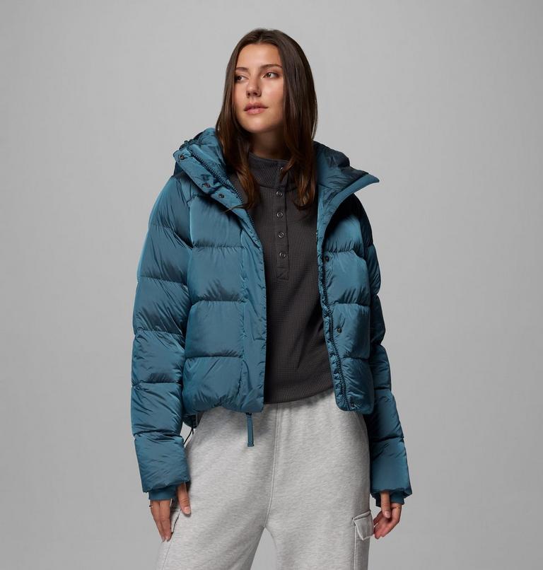 Women's Amaze Puff Hooded Down Puffer, Color: Everblue High Shine, image 5