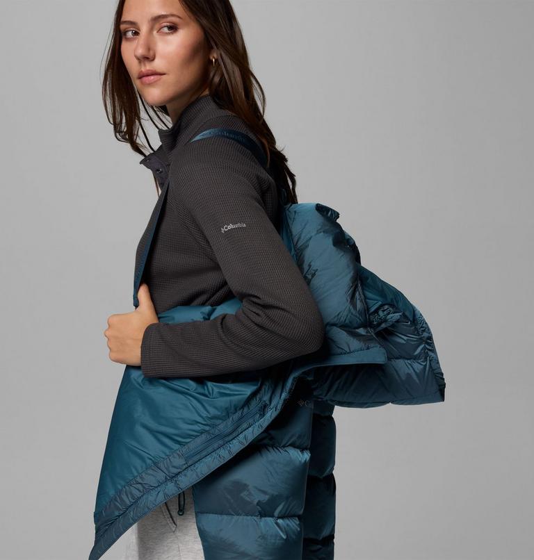 Women's Amaze Puff Hooded Down Puffer, Color: Everblue High Shine, image 6