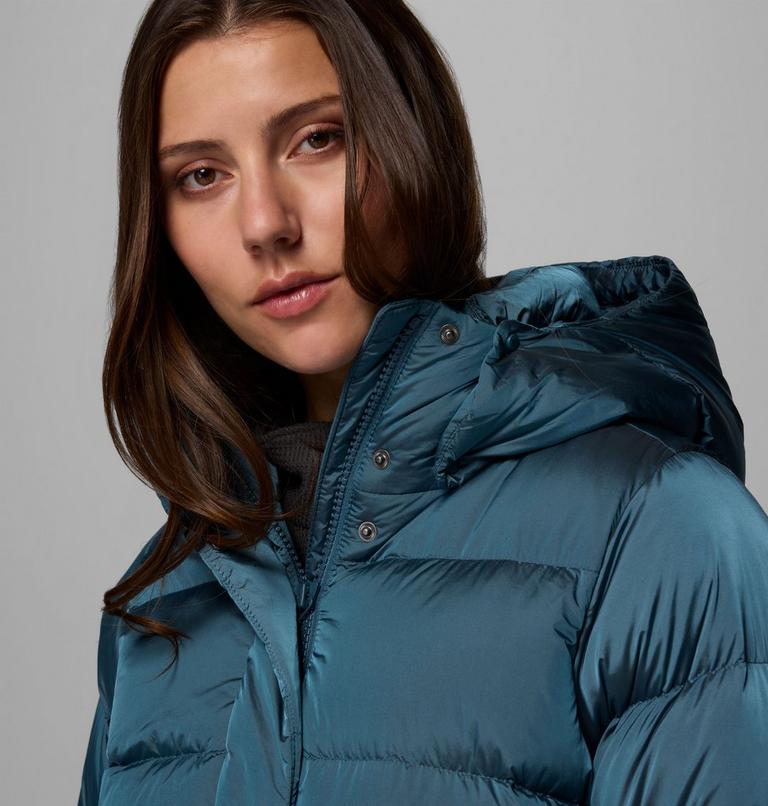 Women's Amaze Puff Hooded Down Puffer, Color: Everblue High Shine, image 9
