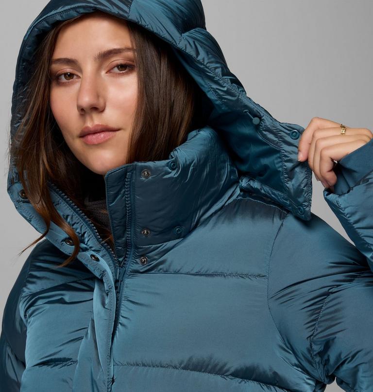 Women's Amaze Puff Hooded Down Puffer, Color: Everblue High Shine, image 10