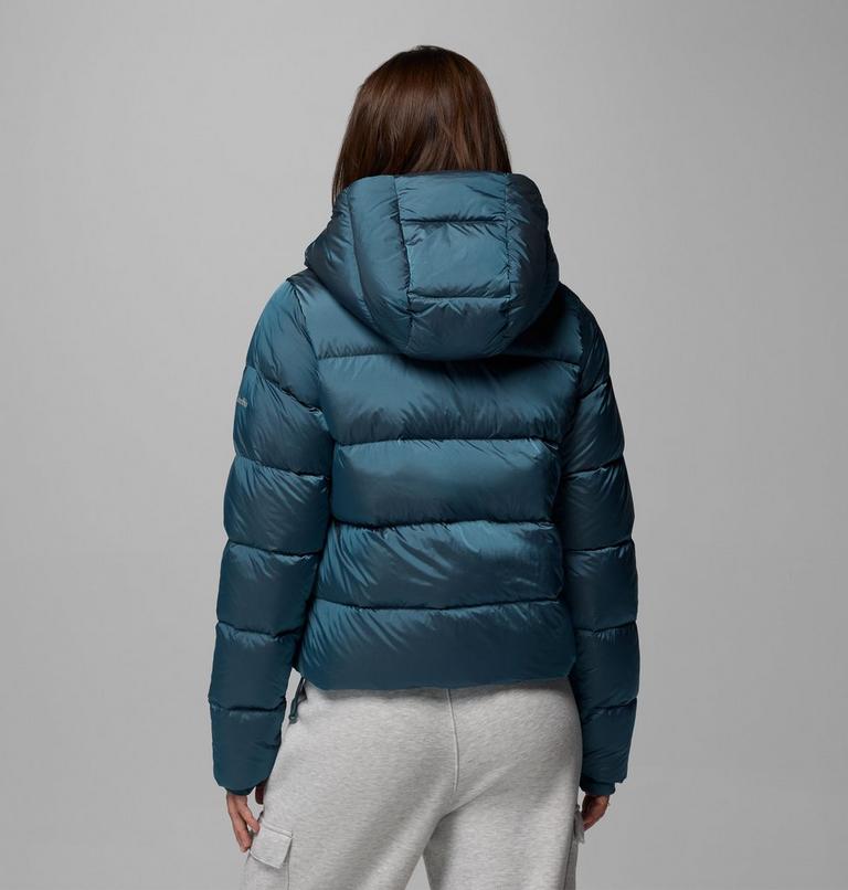 Women's Amaze Puff Hooded Down Puffer, Color: Everblue High Shine, image 3