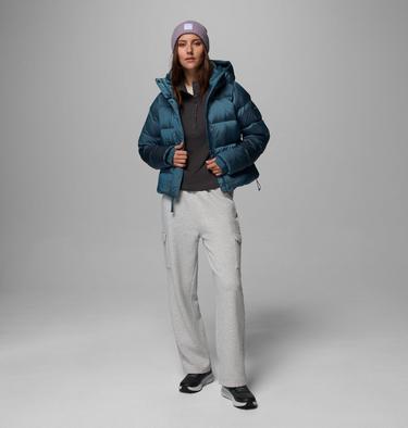 Women's Amaze Puff Hooded Down Puffer, Color: Everblue High Shine, image 2