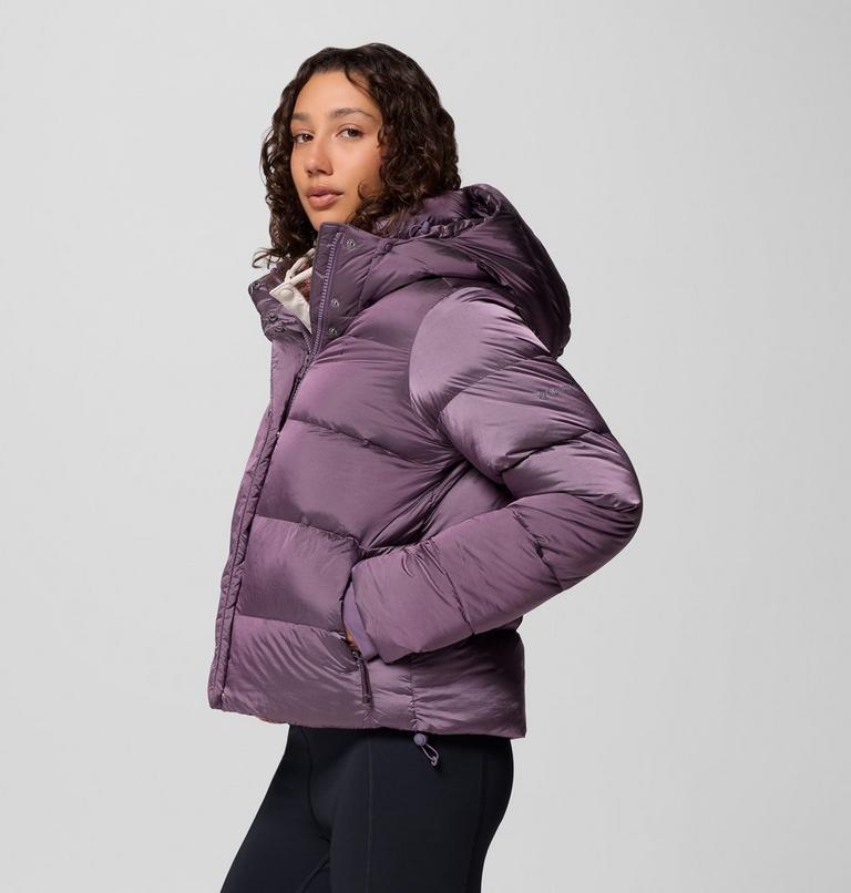 Women's Amaze Puff Hooded Down Puffer, Color: Fig High Shine, image 4