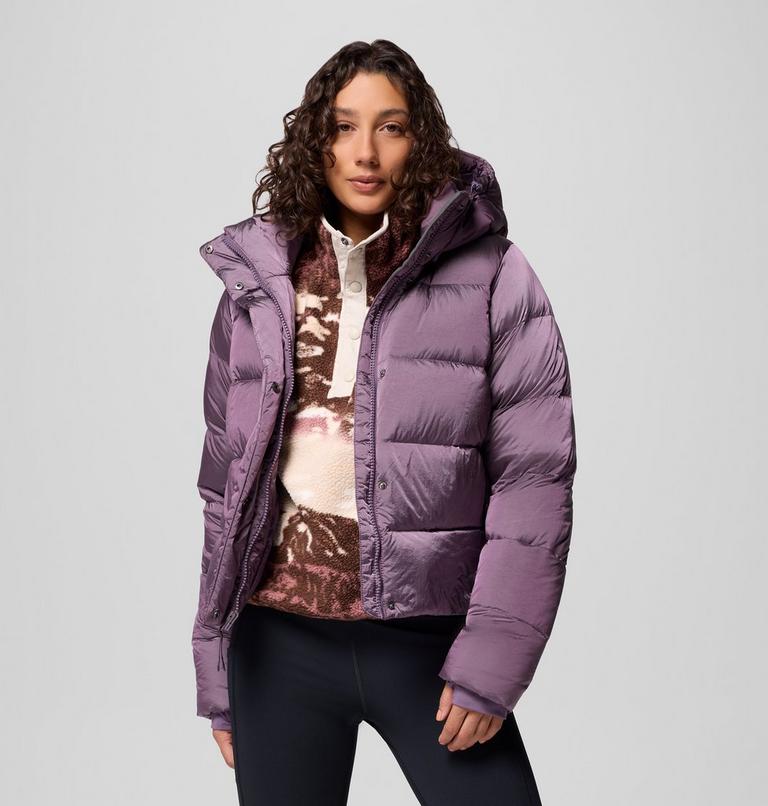 Women's Amaze Puff Hooded Down Puffer, Color: Fig High Shine, image 5