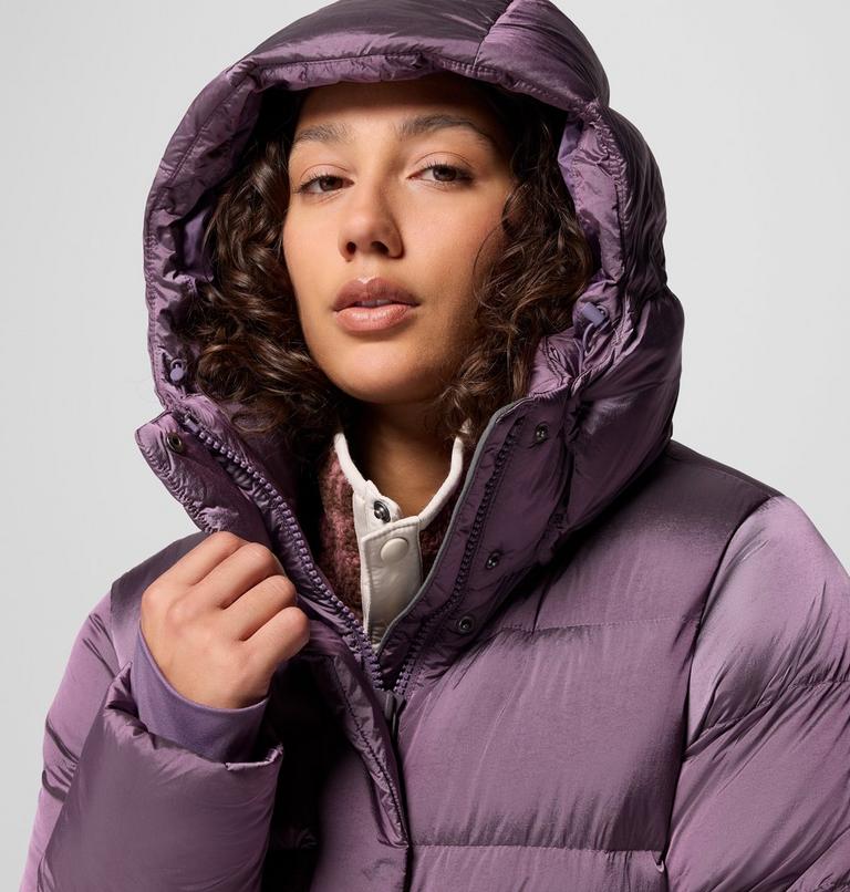 Women's Amaze Puff Hooded Down Puffer, Color: Fig High Shine, image 9