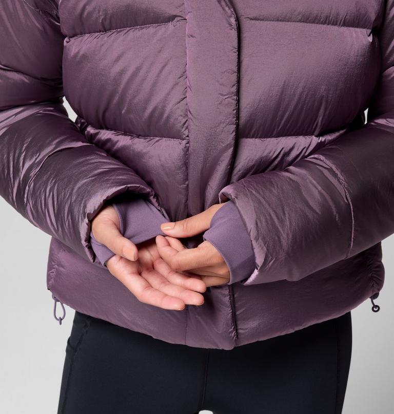 Women's Amaze Puff Hooded Down Puffer, Color: Fig High Shine, image 10