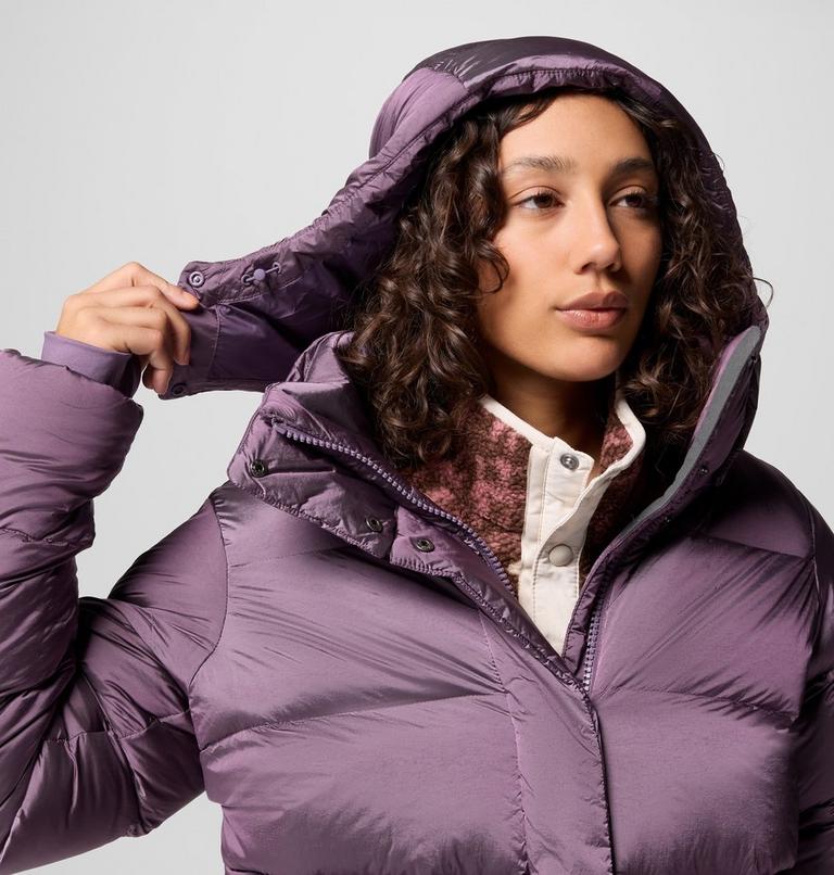 Women's Amaze Puff Hooded Down Puffer, Color: Fig High Shine, image 12