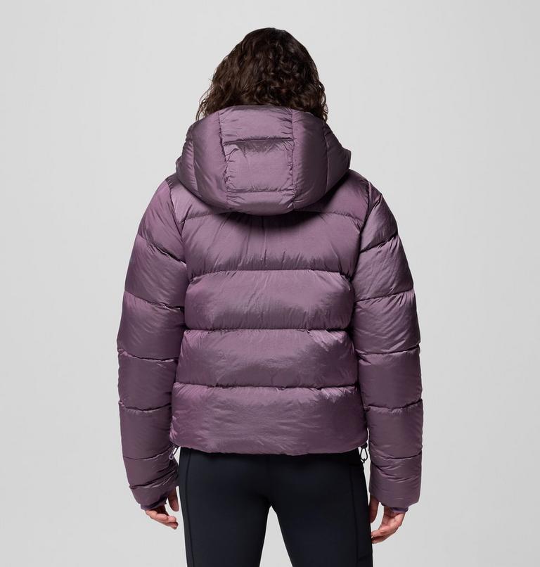 Women's Amaze Puff Hooded Down Puffer, Color: Fig High Shine, image 3