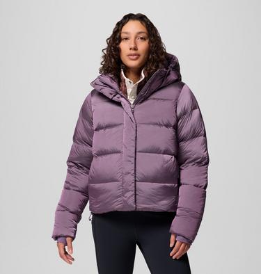 Women's Amaze Puff Hooded Down Puffer, Color: Fig High Shine, image 1