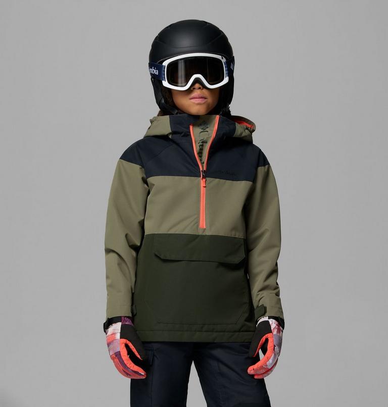 Youth Coreshot Waterproof Hooded Anorak, Color: Greenscape, Stone Green, Black, image 5