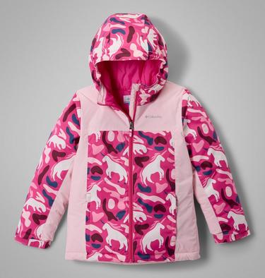 Girls' Horizon Ride IV Printed Jacket, Color: Pink Ice Uniflauge, Satin pink, image 1