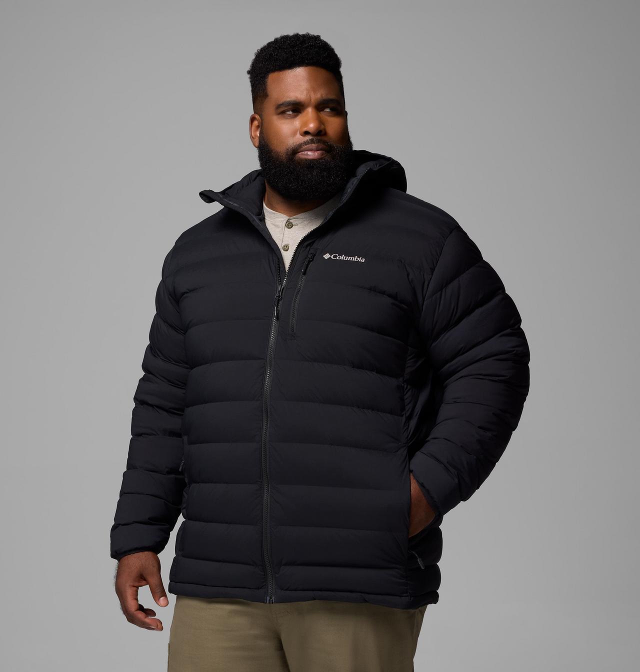 Manteau à capuchon en duvet extensible Drift Peak pour homme – Tailles forts 1