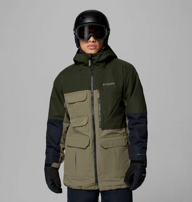 Men's Coreshot Waterproof Ski Jacket, Color: Stone Green, Greenscape, Black, image 3