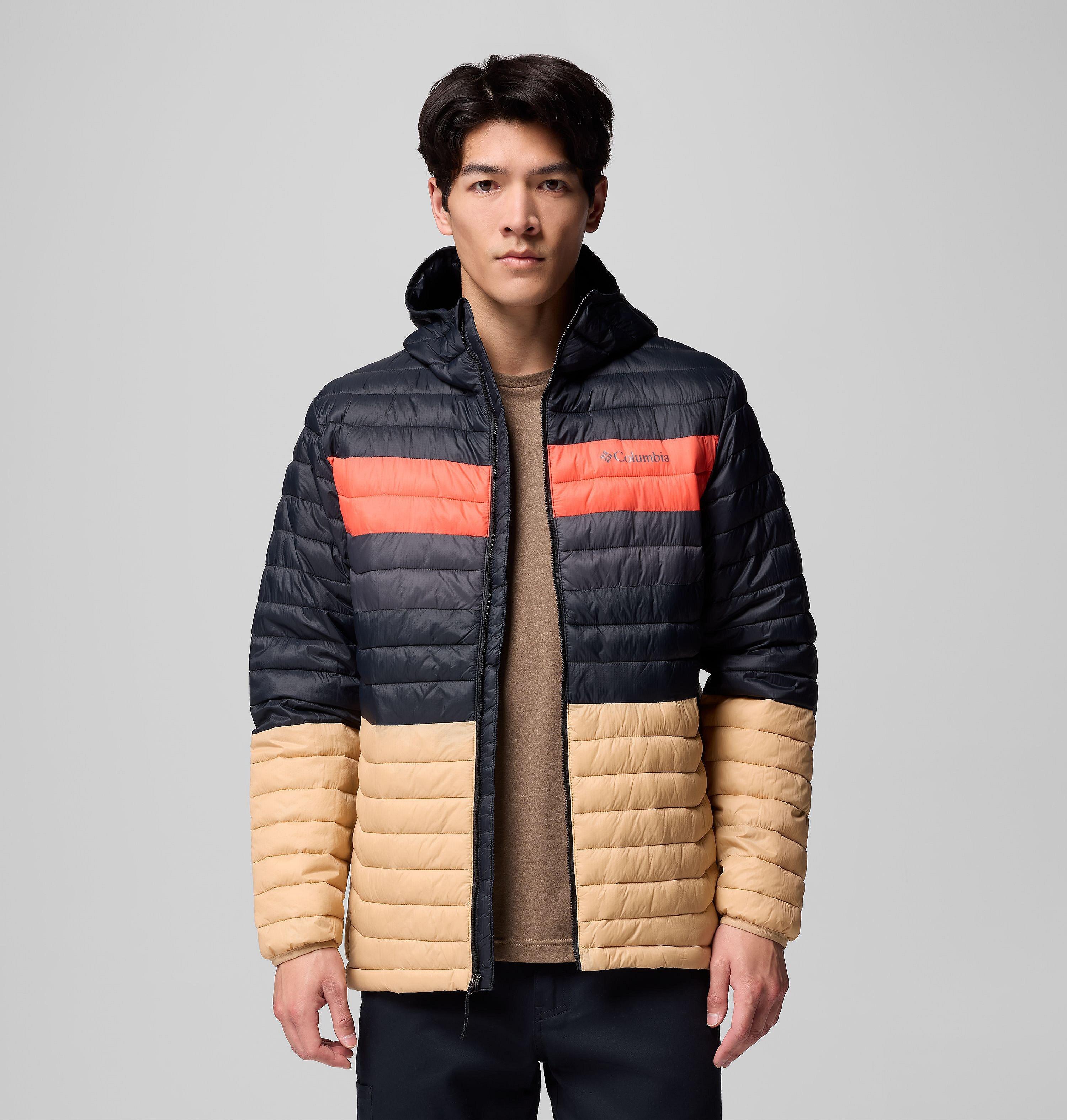Columbia Sportswear Men's Brown Columbia - Powder Pass™ Hooded Insulated Puffer Jacket - Canoe, Black, Zing, Shark Large