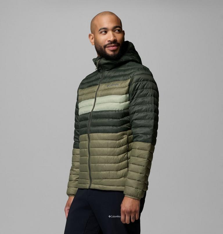 Men's Powder Pass Hooded Insulated Puffer Jacket, Color: Stone Green, Greenscape, Safari, image 4