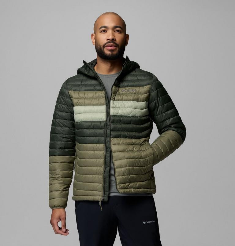 Men's Powder Pass Hooded Insulated Puffer Jacket, Color: Stone Green, Greenscape, Safari, image 5