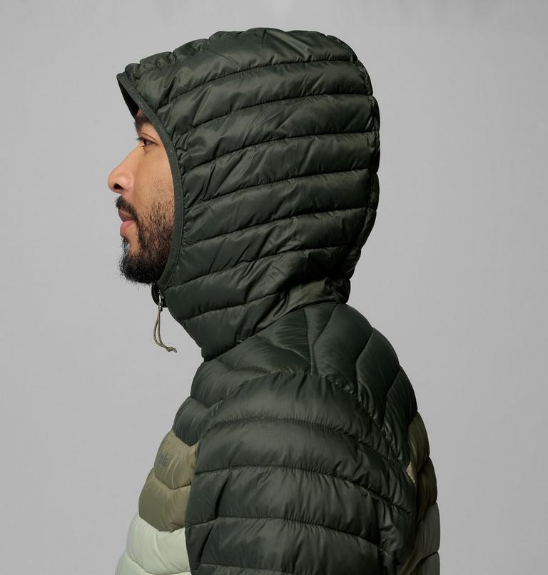 Men's Powder Pass Hooded Insulated Puffer Jacket, Color: Stone Green, Greenscape, Safari, image 7
