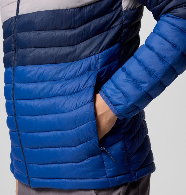 Men's Powder Pass Hooded Insulated Puffer Jacket, Color: Mtn Blue, Coll Navy, White, Colm Grey, image 7