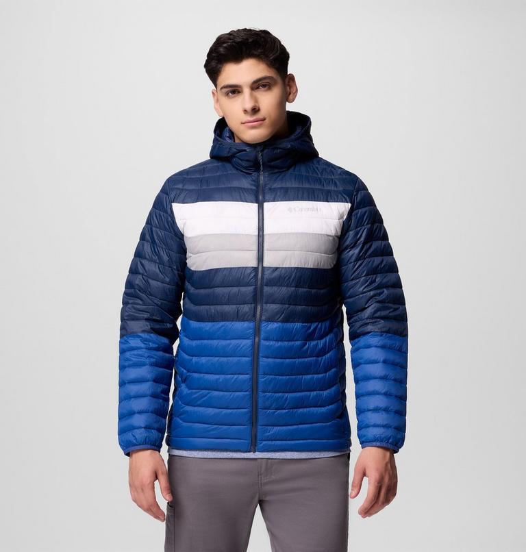 Men's Powder Pass Hooded Insulated Puffer Jacket, Color: Mtn Blue, Coll Navy, White, Colm Grey, image 1