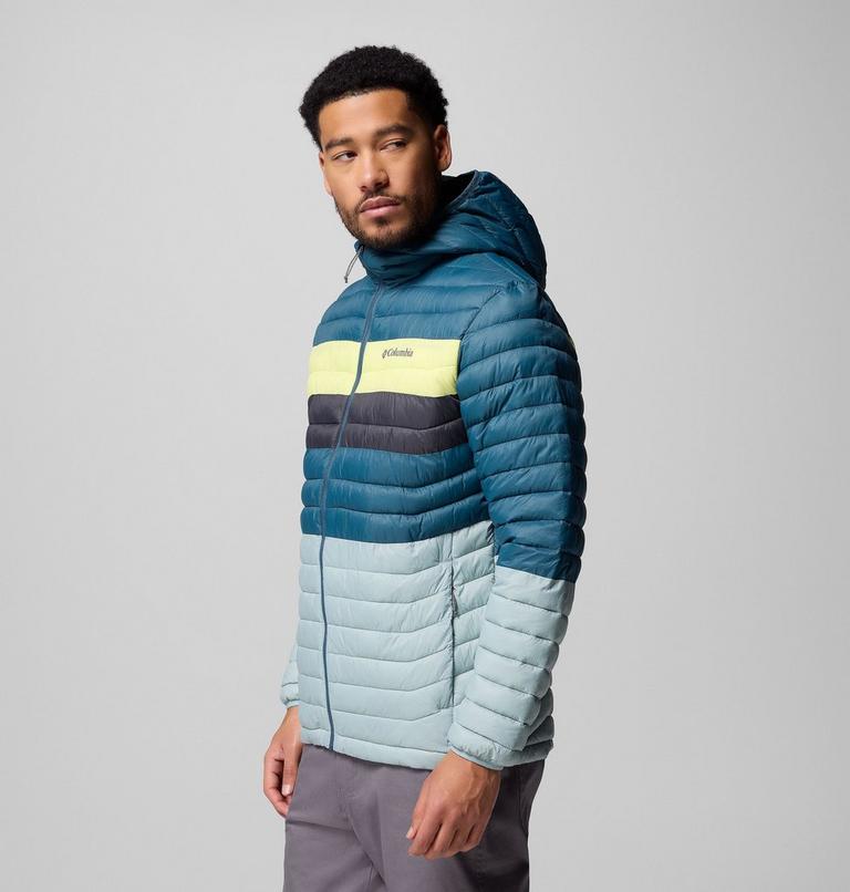 Men's Powder Pass Hooded Insulated Puffer Jacket, Color: Crushed Blue, Everblue, Neon Light, Shrk, image 4