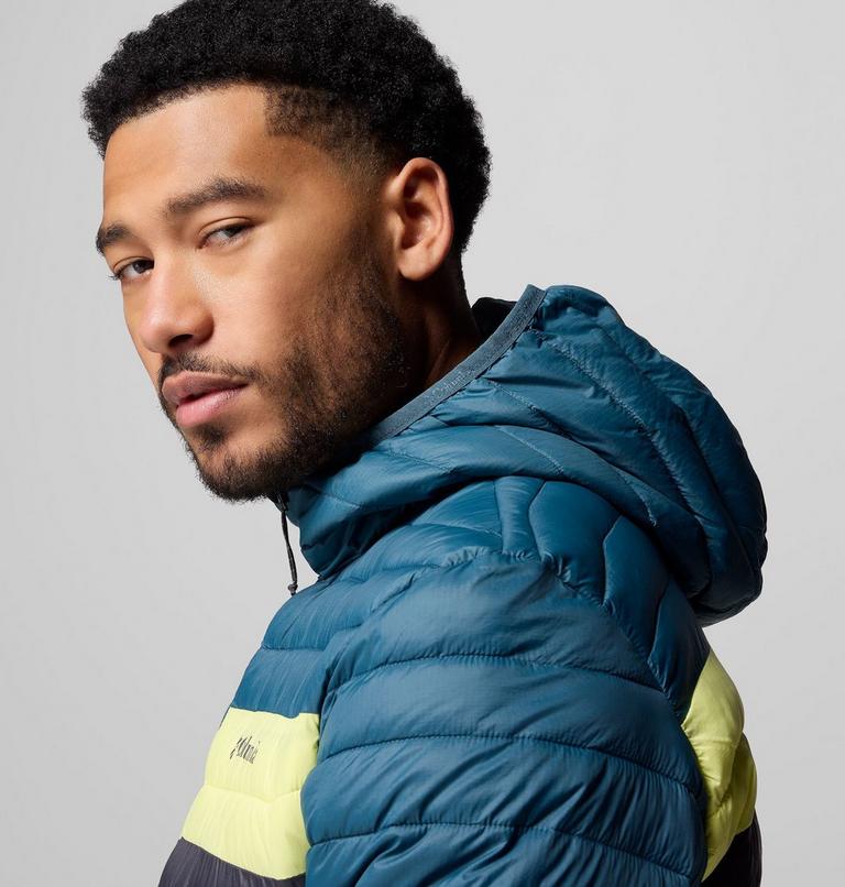 Men's Powder Pass Hooded Insulated Puffer Jacket, Color: Crushed Blue, Everblue, Neon Light, Shrk, image 6
